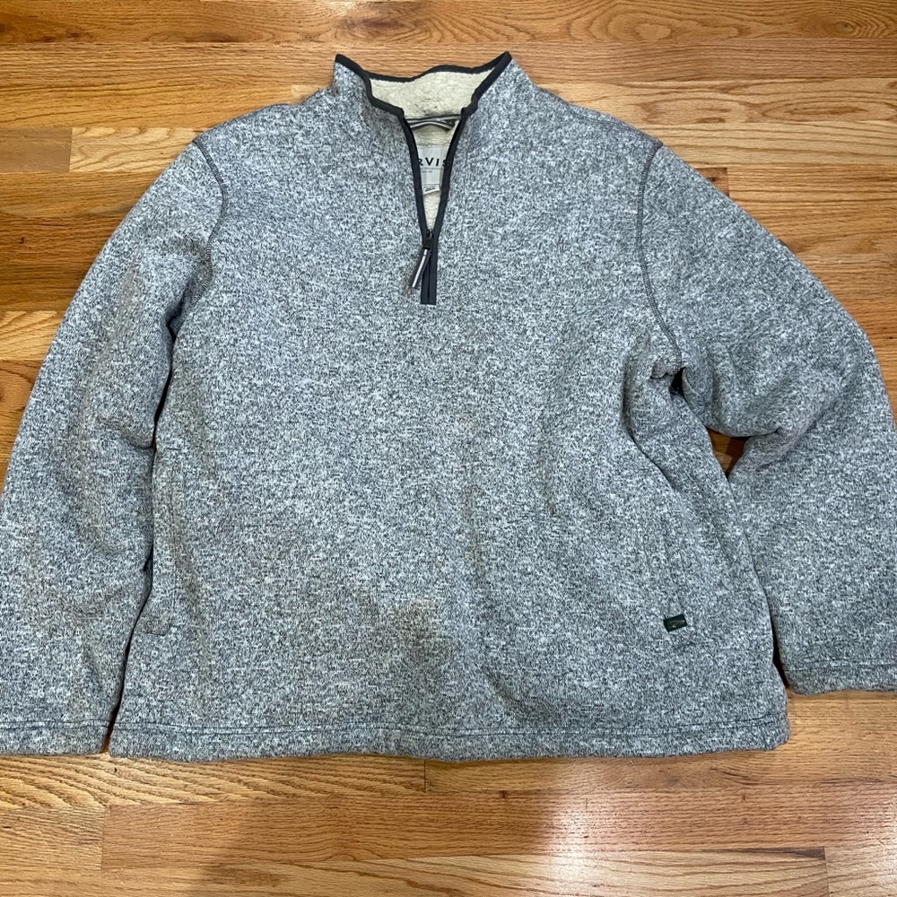 ORVIS Men Sherpa Lined Quarter Zip Pullover Gray XXL